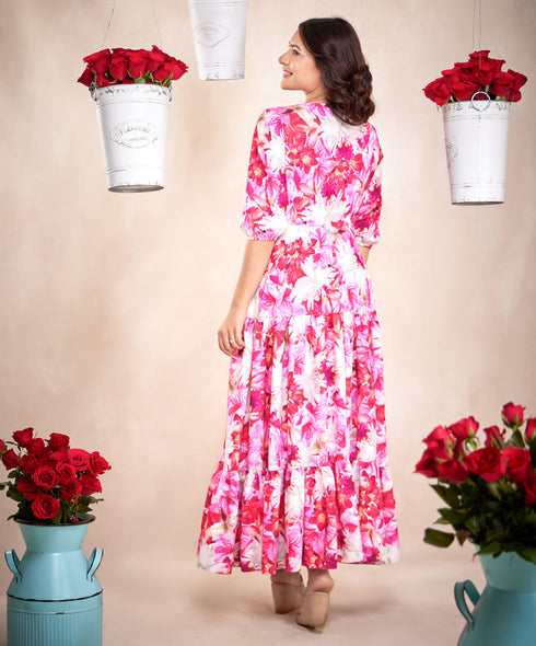 Colorful Printed Half Sleeve Maxi Dress