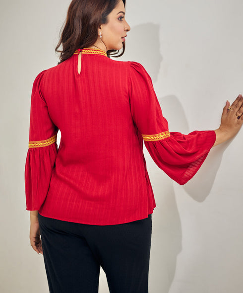 Heavy Embroidery Flouncy Sleeve Cotton Top