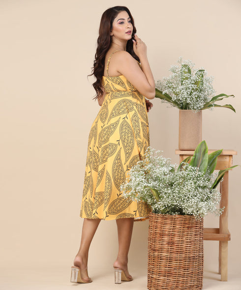 Mustard Printed Chiffon Dress