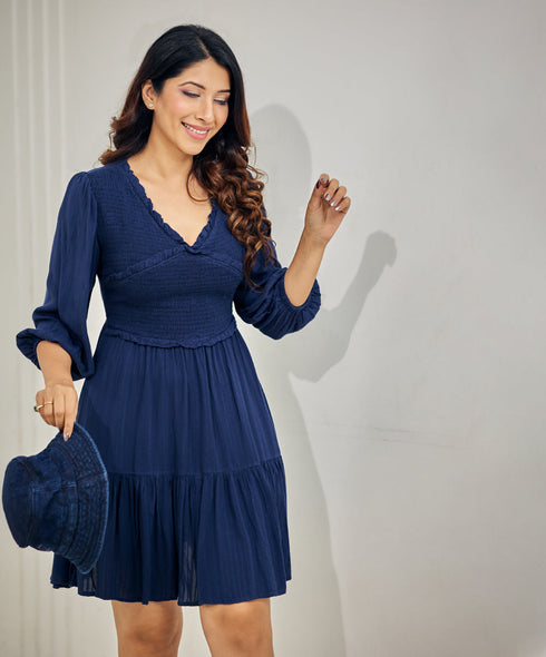 Detail Vneck Cotton Mini Dress