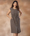 Front Buttoned Linen Round Neck Dress