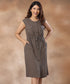Front Buttoned Linen Round Neck Dress