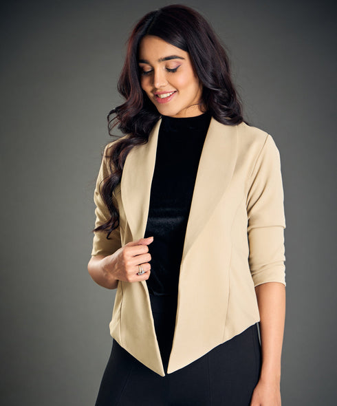 Front Open Beige Work Office Blazer