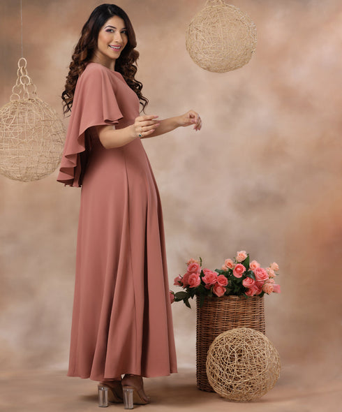 Vneck Flared Cape Chiffon Maxi