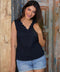 Neckline Scalloped Navy Linen Top