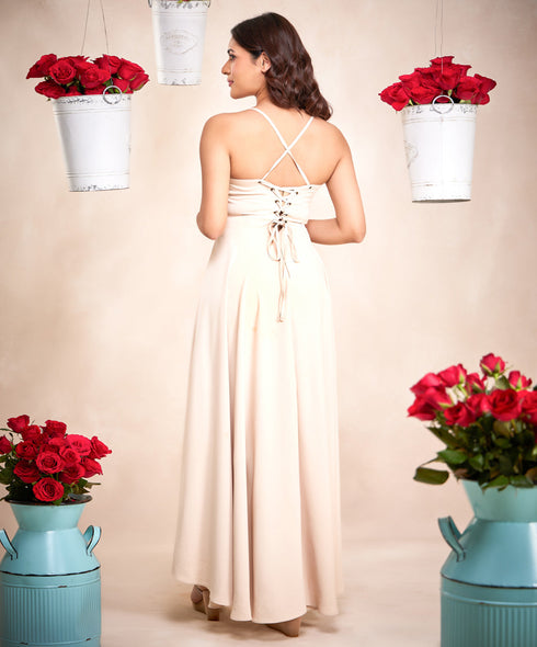 High Low Elegant Beige Maxi Dress