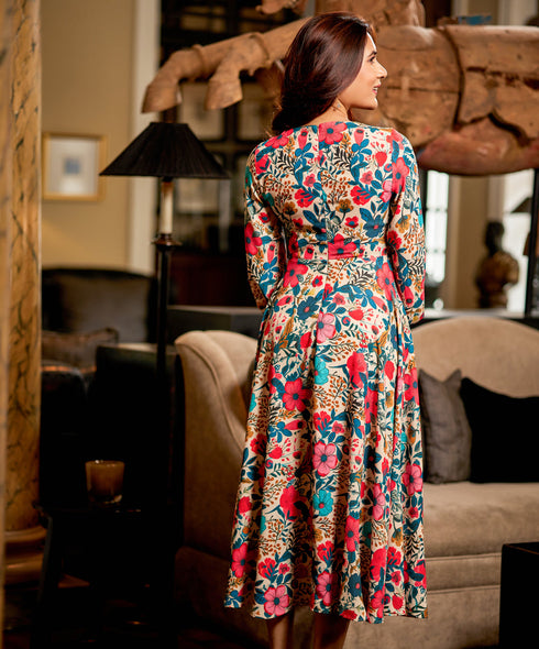 Floral Printed Long Sleeve Midi Dress