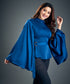 Trumpet Sleeve Dark Blue Satin Blouse