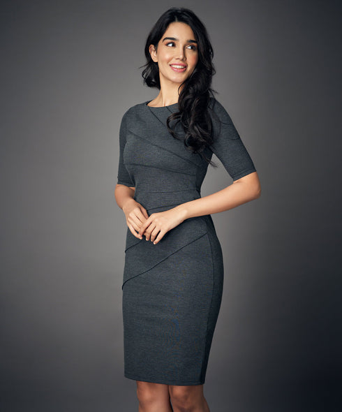 Half Sleeve Panel Bodycon Grey Dress