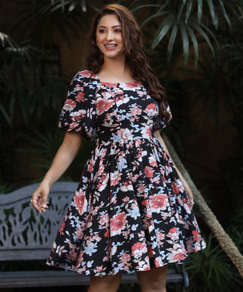 Puffed Sleeve Cotton Mini Dress