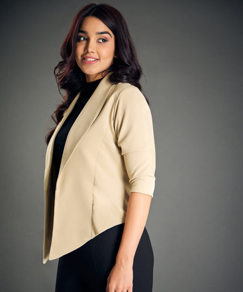 Front Open Beige Work Office Blazer