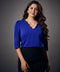 Neck Scalloped Half Sleeve Blue Top