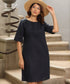 Pintuck Linen Shift Navy Dress