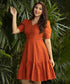 Orange Front And Neck Buttoned Dress