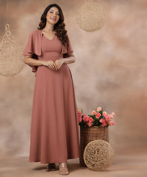 Vneck Flared Cape Chiffon Maxi