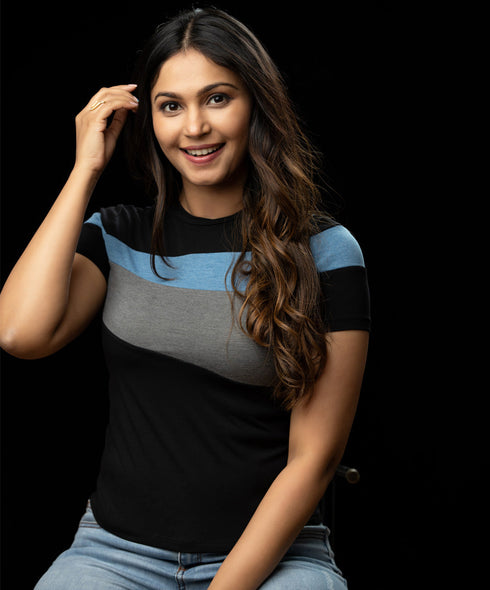 Black Base Front Tri Panel Tshirt