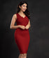 Red Scalloped Neck Bodycon Dress