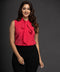 Hot Pink Neck Tie Sleeveless Top