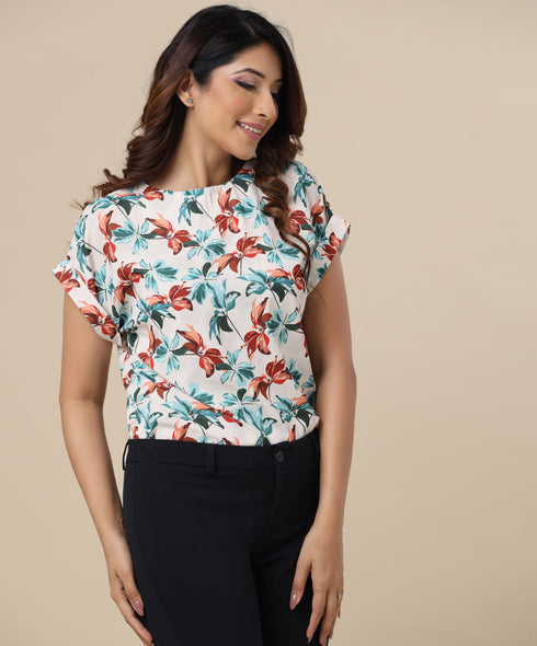 Rolled Cuff All Over Print Top