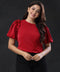 Puffed Sleeve Chiffon Solid Red Top