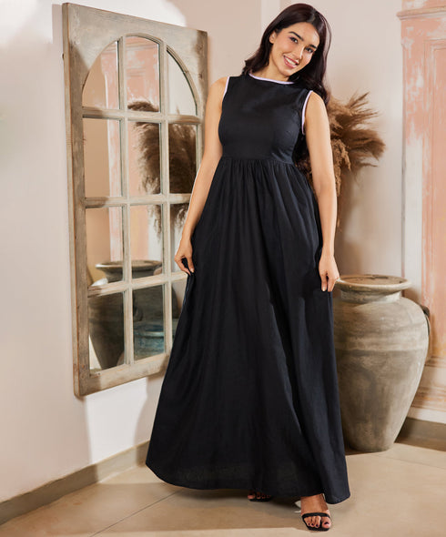 Black Linen Detailed Maxi