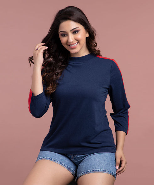 Blue Long Sleeve Panel Tshirt