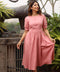 High-Square Neck Midi Linen Pink Dress