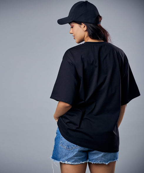 Black Solid Oversized Tshirt