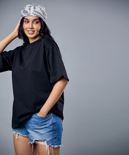 Black Solid Oversized Tshirt