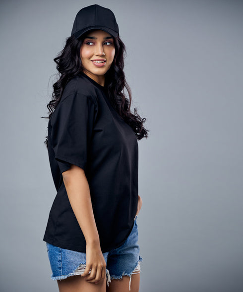 Black Solid Oversized Tshirt