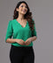 Scallop Trim Puff Sleeve Green Top