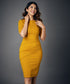 Half Sleeve Panel Bodycon Mustard Dress