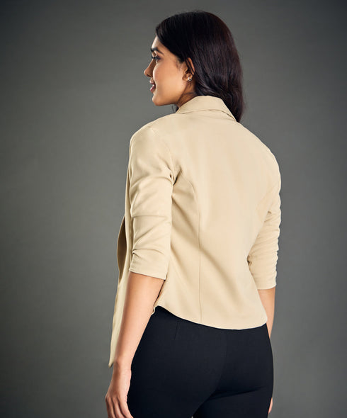 Front Open Beige Work Office Blazer