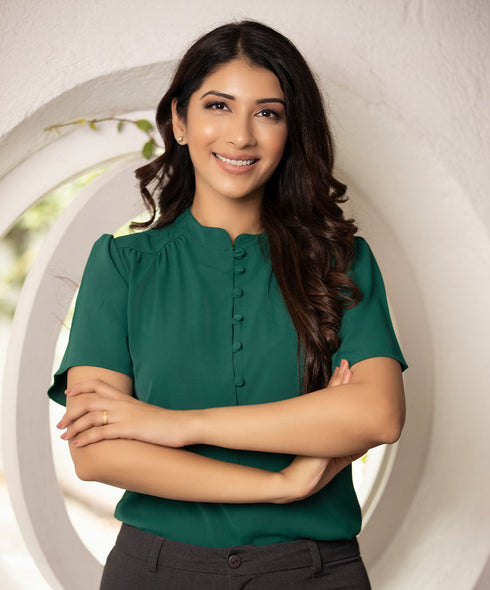 Sleeve Flared Triangle Yoke Green Top