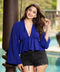 Vneck Sleeve Flared Solid Chiffon Top