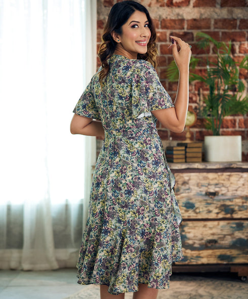 Vneck Sleeve Flared Dress