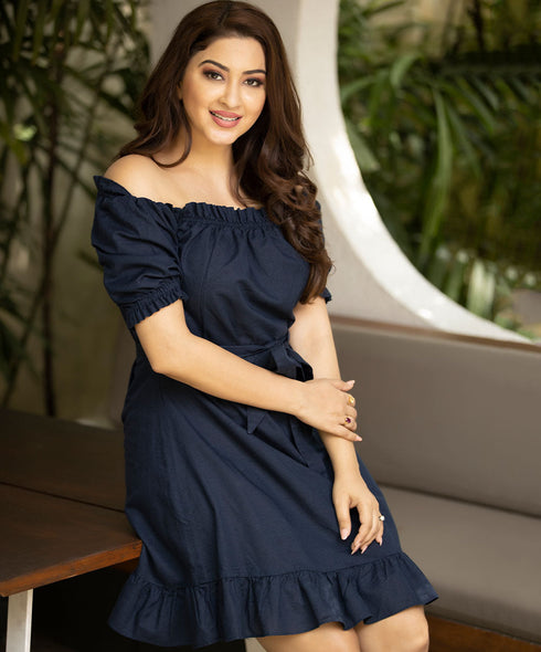 Off Shoulder Linen Mini Dress