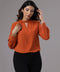 Neck Twisted Long Sleeve Orange Top