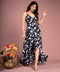 Black And White Floral Wrap Around Maxi Dress