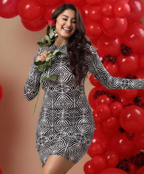 Long Sleeve Ity Bodycon Printed Dress