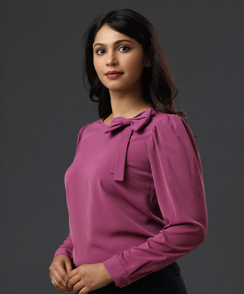 Purple Front Bow Neck Detailed Top