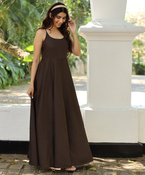 Black Olive Flowing Linen Maxi