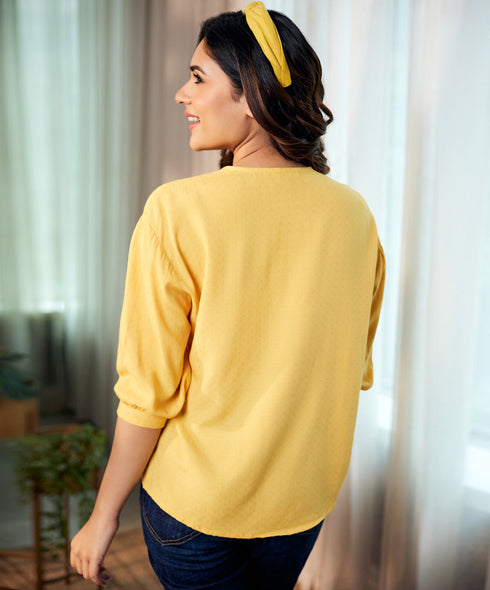 Subtle Puffed Sleeve Yellow Cotton Top