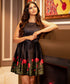 Red Rose Border Printed Black Sleeveless Dress