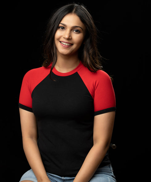 Red And Black Raglan Short Sleeve Tshirt