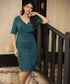 Teal Vneck Linen Shift Line Dress