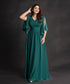 Green Front Slit Sleeve Flared Maxi