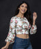 Puffed Long Sleeve Printed Crop Top