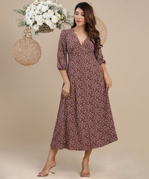 Deep Vneck Long Sleeve Midi Dress