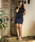 Satin Puffed Sleeve Mini Navy Dress